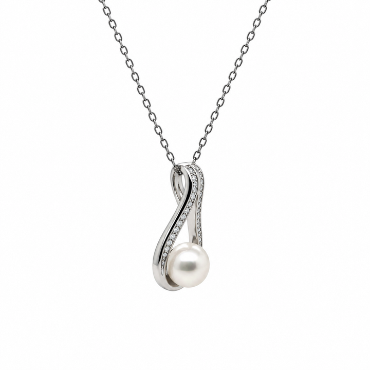 Pearl and  0.15 Ctw Lab Grown Diamond Pendant in 925 Platinum Plated