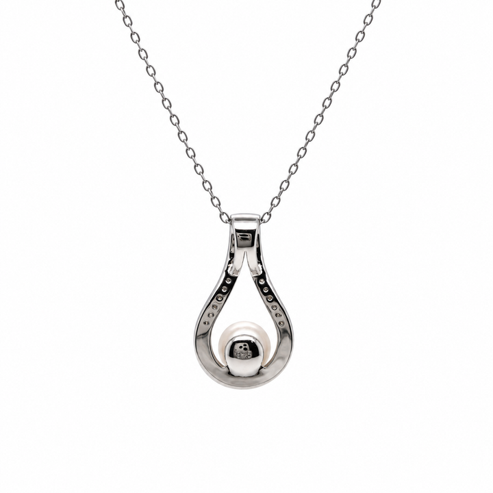Pearl and  0.15 Ctw Lab Grown Diamond Pendant in 925 Platinum Plated