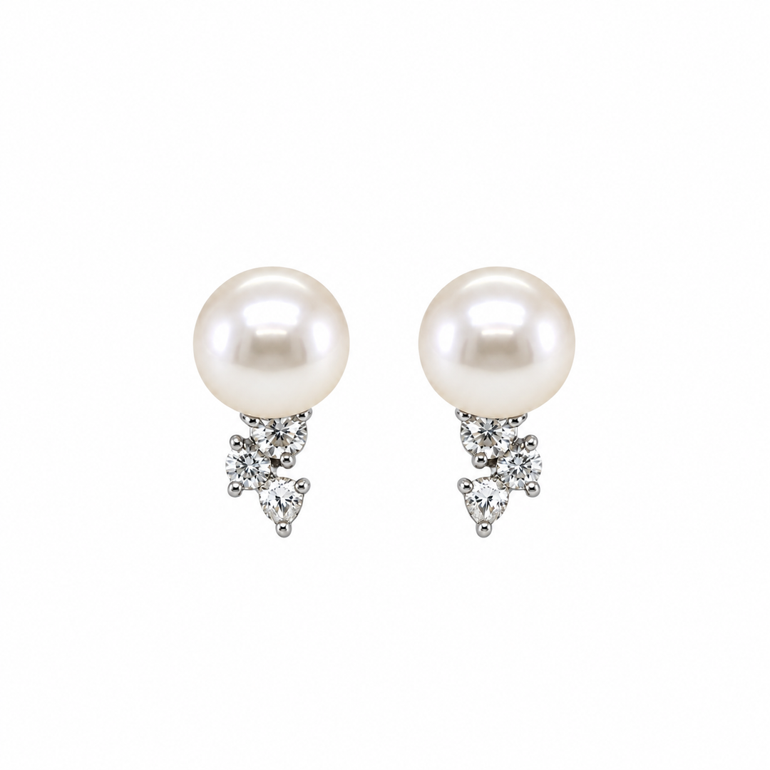 Pearl and  0.27 Ctw Lab Grown Diamond Earring in 925 Platinum Plated