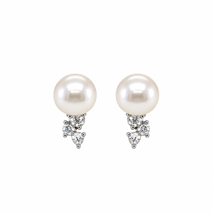 Pearl and  0.27 Ctw Lab Grown Diamond Earring in 925 Platinum Plated