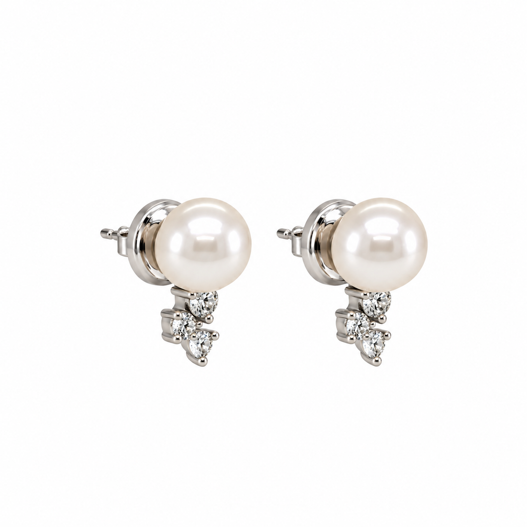 Pearl and  0.27 Ctw Lab Grown Diamond Earring in 925 Platinum Plated
