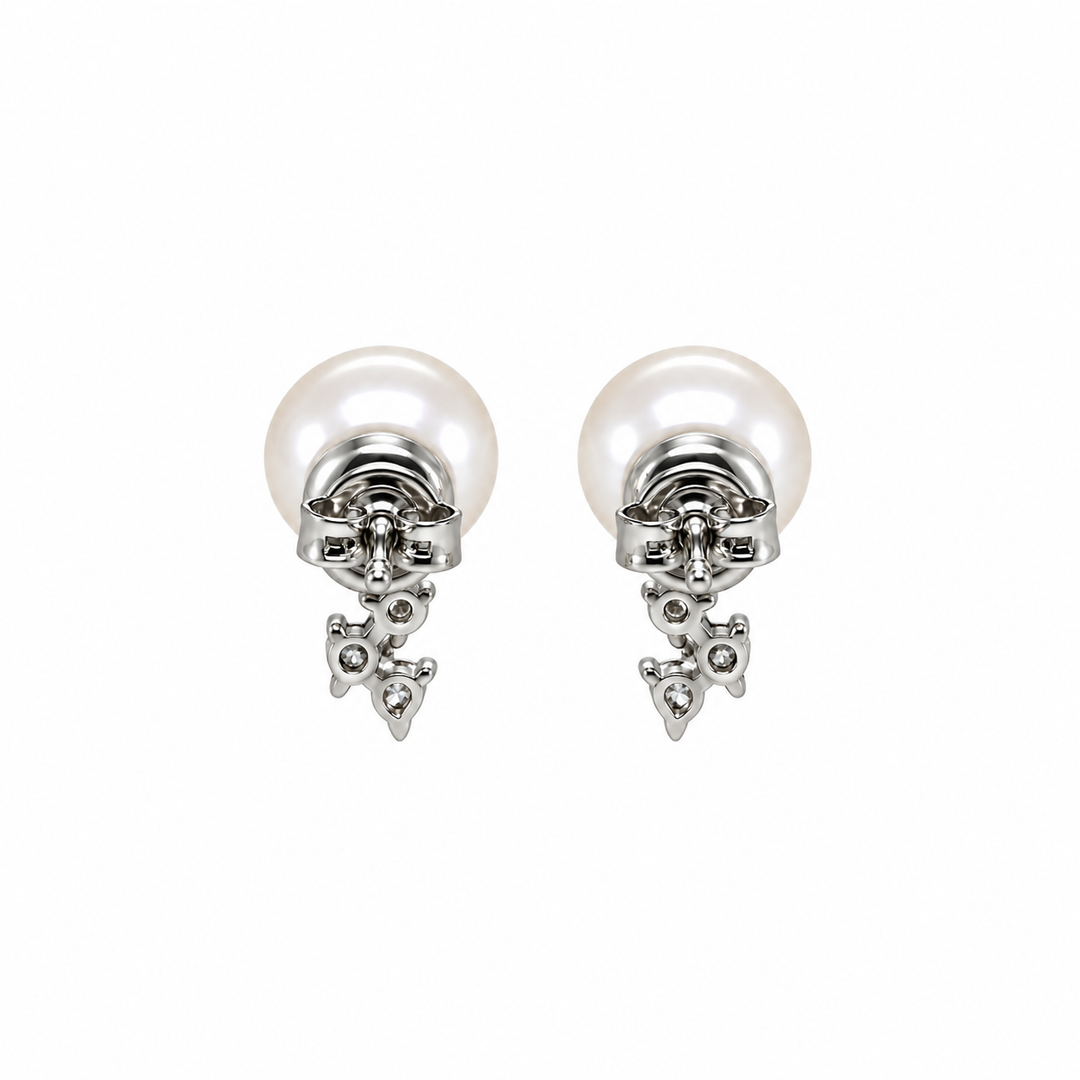 Pearl and  0.27 Ctw Lab Grown Diamond Earring in 925 Platinum Plated