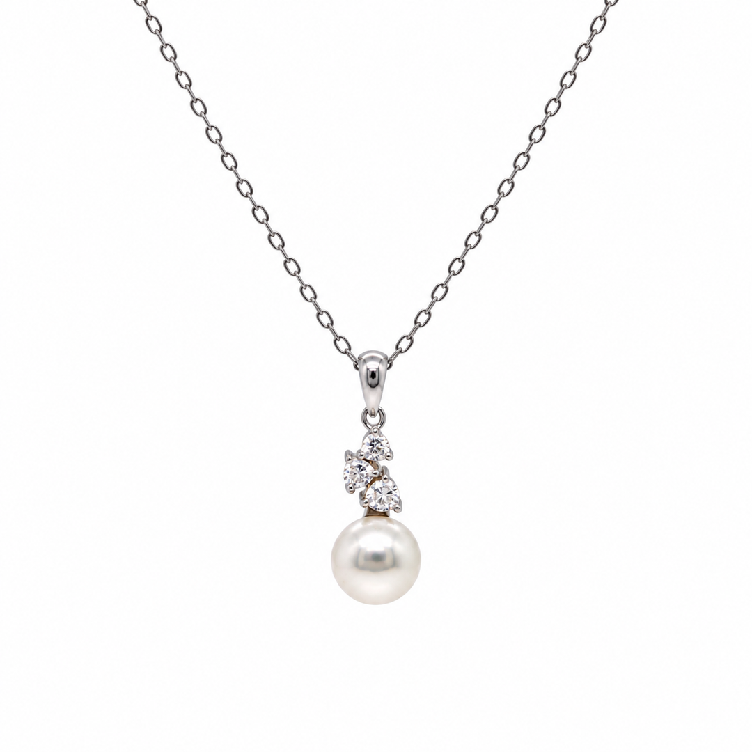 Pearl and  0.18 Ctw Lab Grown Diamond Pendant in 925 Platinum Plated