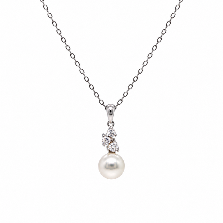 Pearl and  0.18 Ctw Lab Grown Diamond Pendant in 925 Platinum Plated