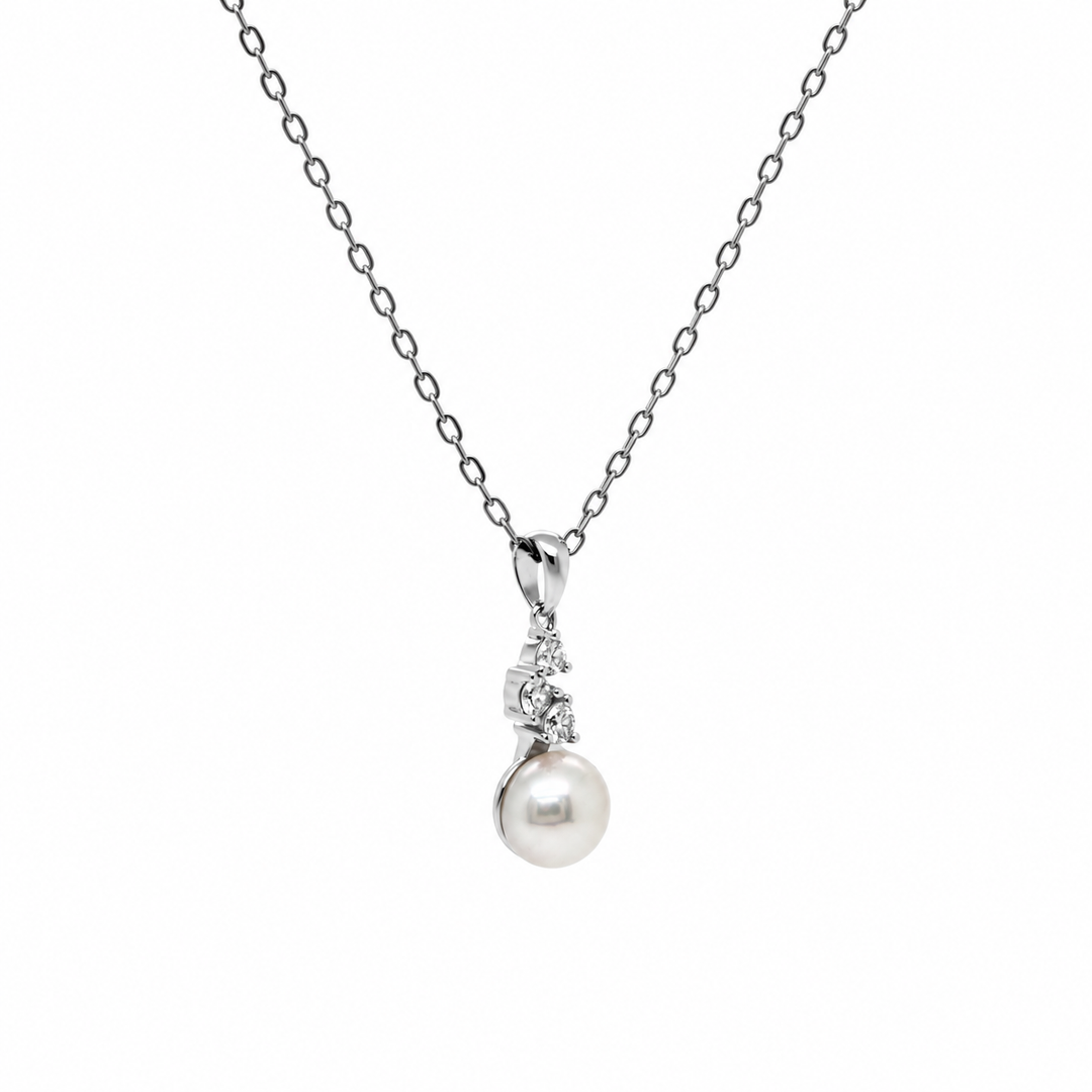 Pearl and  0.18 Ctw Lab Grown Diamond Pendant in 925 Platinum Plated