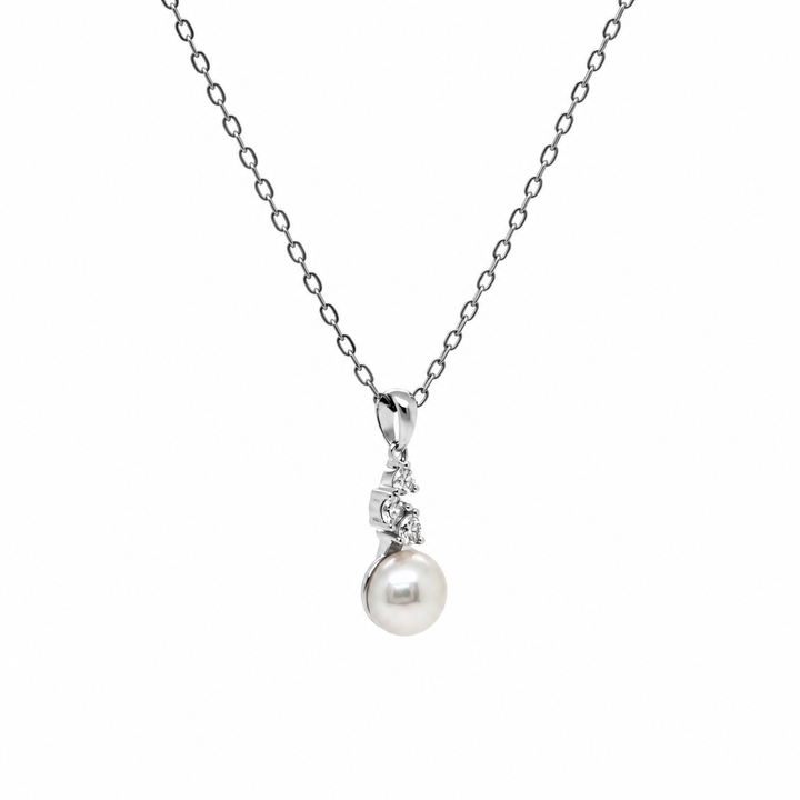 Pearl and  0.18 Ctw Lab Grown Diamond Pendant in 925 Platinum Plated