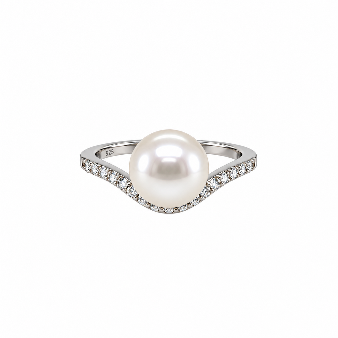Pearl and  0.25 Ctw Lab Grown Diamond Ring in 925 Platinum Plated