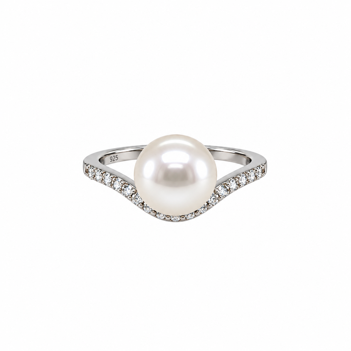 Pearl and  0.25 Ctw Lab Grown Diamond Ring in 925 Platinum Plated