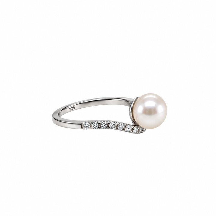 Pearl and  0.25 Ctw Lab Grown Diamond Ring in 925 Platinum Plated