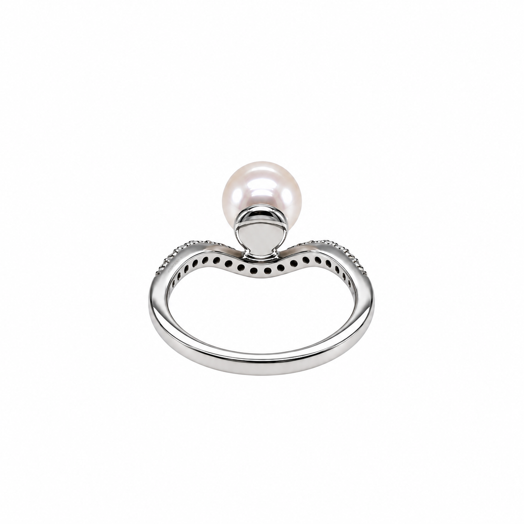 Pearl and  0.25 Ctw Lab Grown Diamond Ring in 925 Platinum Plated