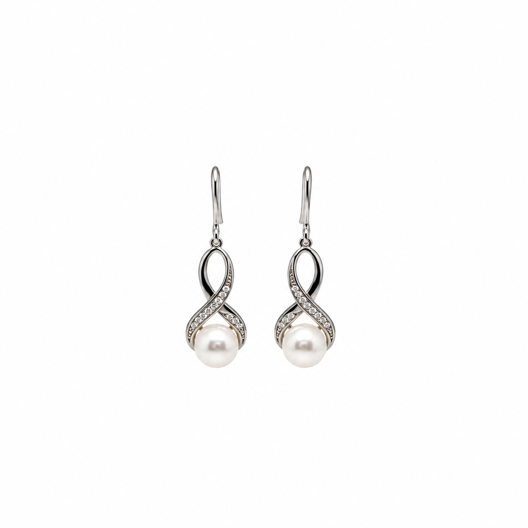 Pearl and  0.09 Ctw Lab Grown Diamond Earring in 925 Platinum Plated