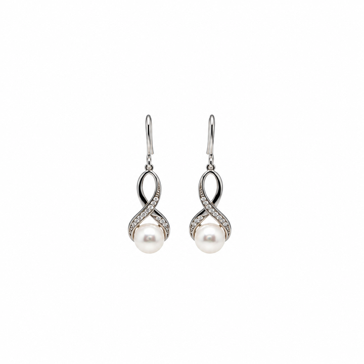 Pearl and  0.09 Ctw Lab Grown Diamond Earring in 925 Platinum Plated