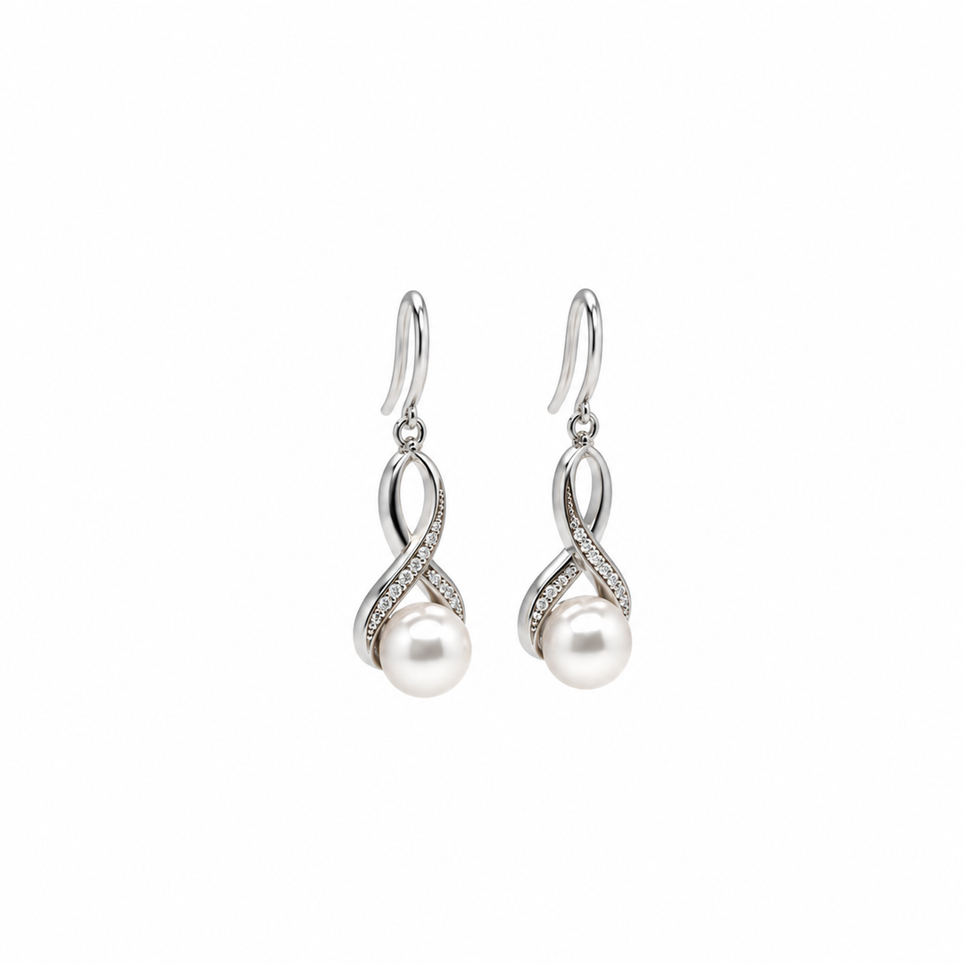 Pearl and  0.09 Ctw Lab Grown Diamond Earring in 925 Platinum Plated