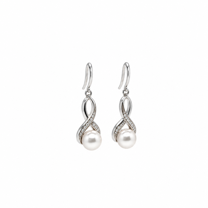 Pearl and  0.09 Ctw Lab Grown Diamond Earring in 925 Platinum Plated