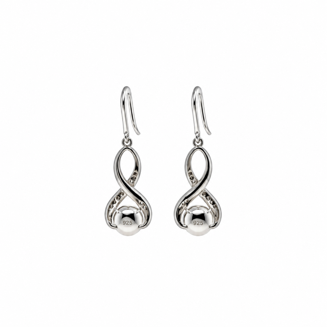 Pearl and  0.09 Ctw Lab Grown Diamond Earring in 925 Platinum Plated