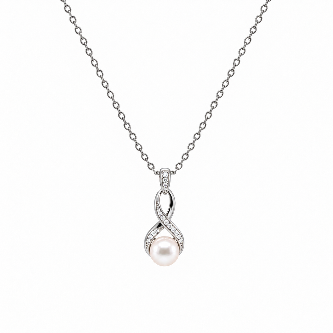Pearl and  0.09 Ctw Lab Grown Diamond Pendant in 925 Platinum Plated