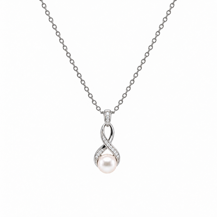 Pearl and  0.09 Ctw Lab Grown Diamond Pendant in 925 Platinum Plated