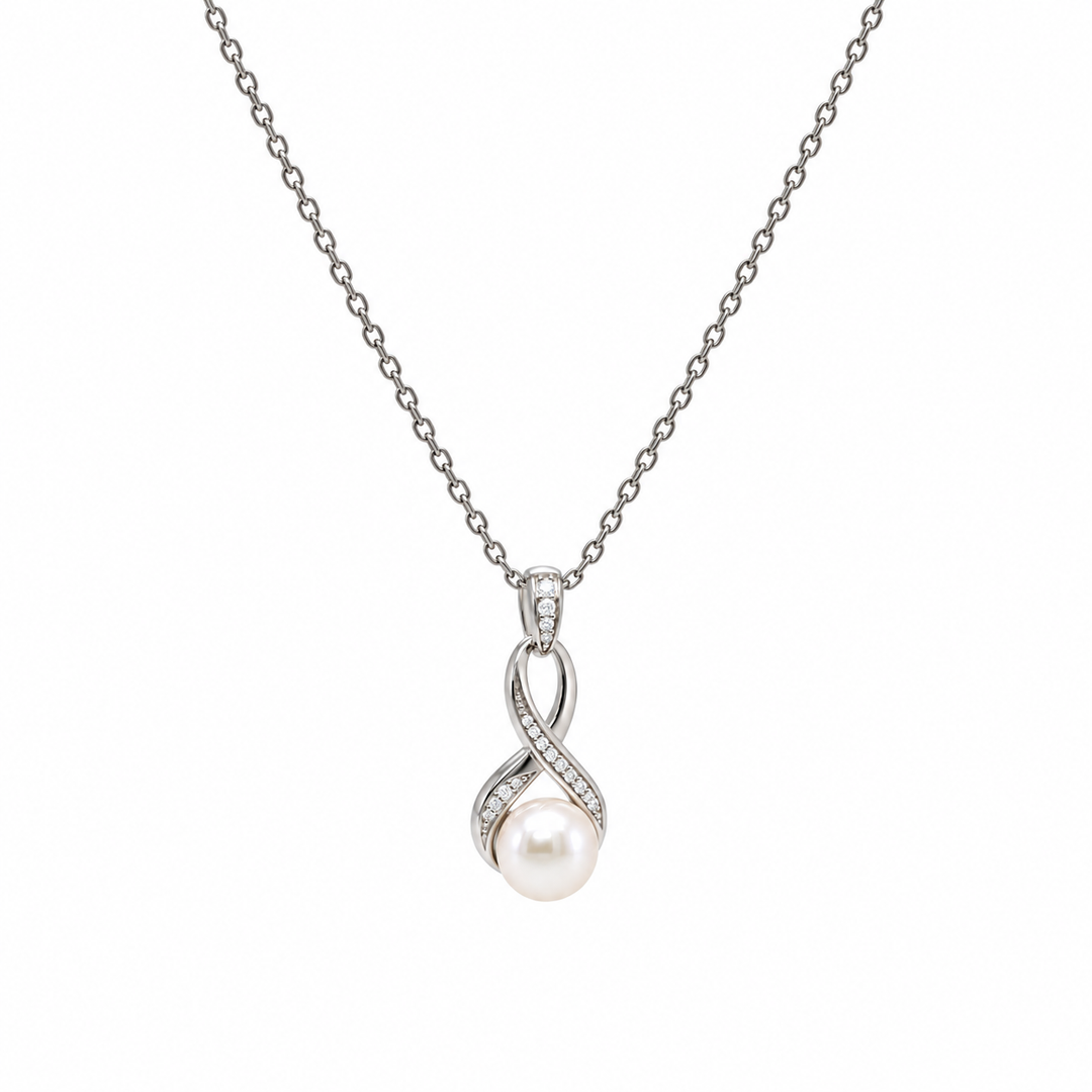 Pearl and  0.09 Ctw Lab Grown Diamond Pendant in 925 Platinum Plated