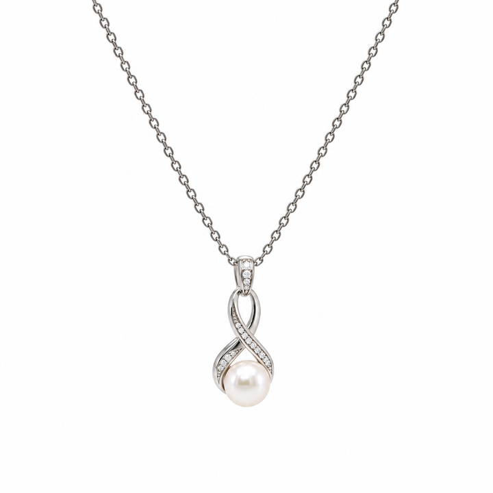 Pearl and  0.09 Ctw Lab Grown Diamond Pendant in 925 Platinum Plated