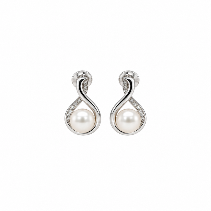 Pearl and  0.08 Ctw Lab Grown Diamond Earring in 925 Platinum Plated
