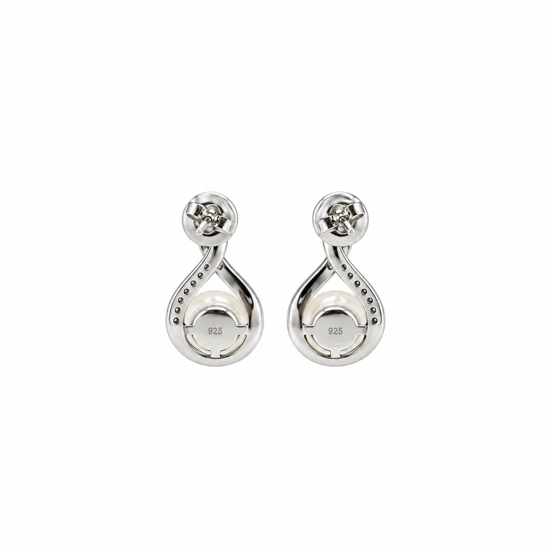Pearl and  0.08 Ctw Lab Grown Diamond Earring in 925 Platinum Plated