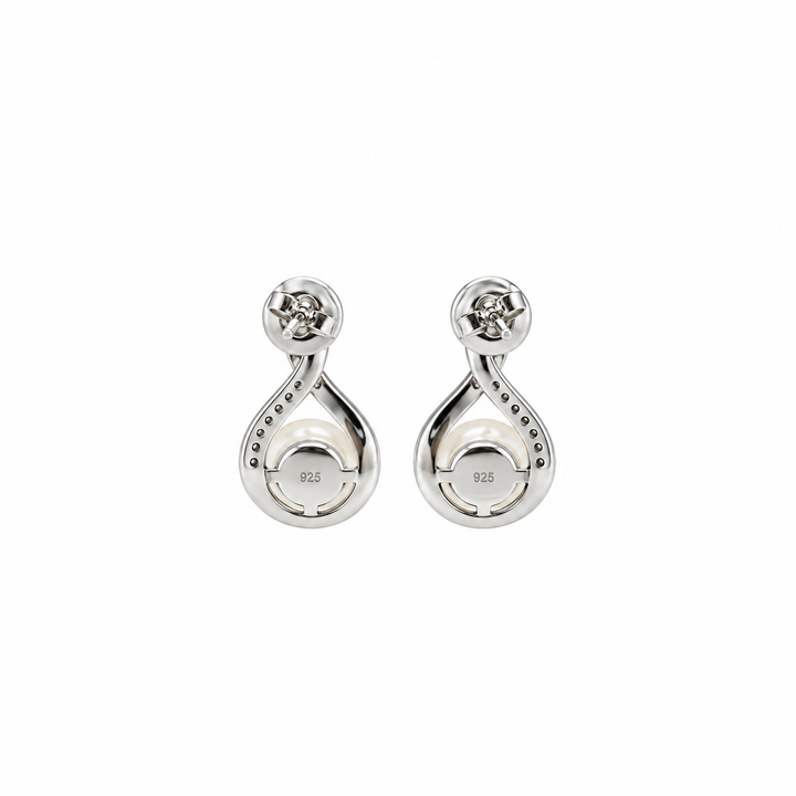 Pearl and  0.08 Ctw Lab Grown Diamond Earring in 925 Platinum Plated