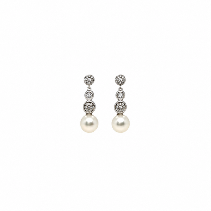 Pearl and  0.28 Ctw Lab Grown Diamond Earring in 925 Platinum Plated