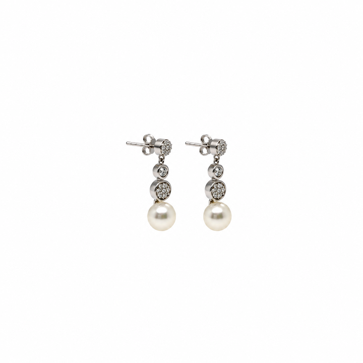 Pearl and  0.28 Ctw Lab Grown Diamond Earring in 925 Platinum Plated