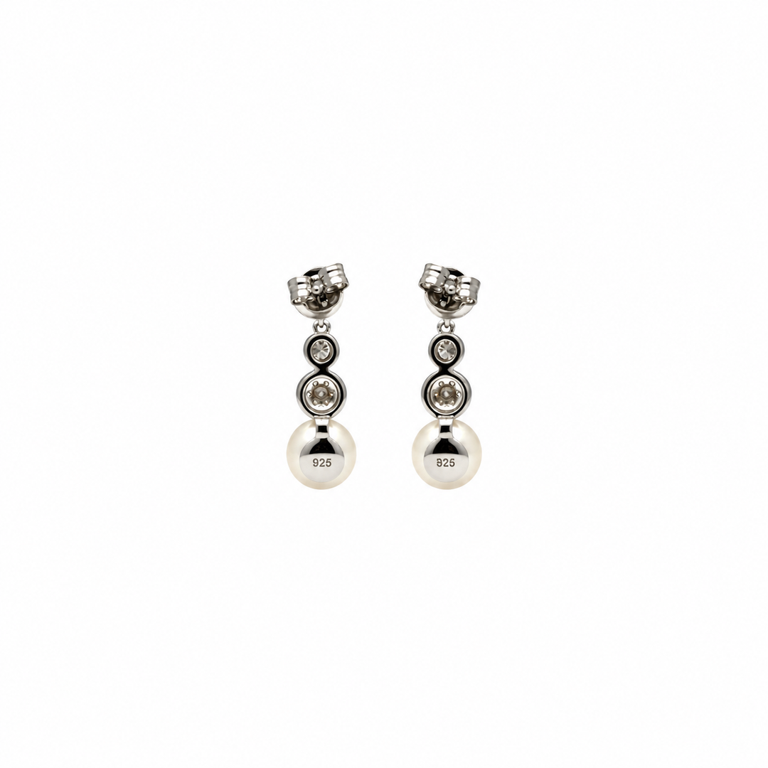 Pearl and  0.28 Ctw Lab Grown Diamond Earring in 925 Platinum Plated