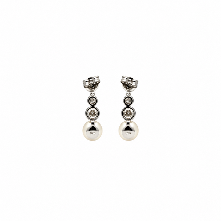 Pearl and  0.28 Ctw Lab Grown Diamond Earring in 925 Platinum Plated