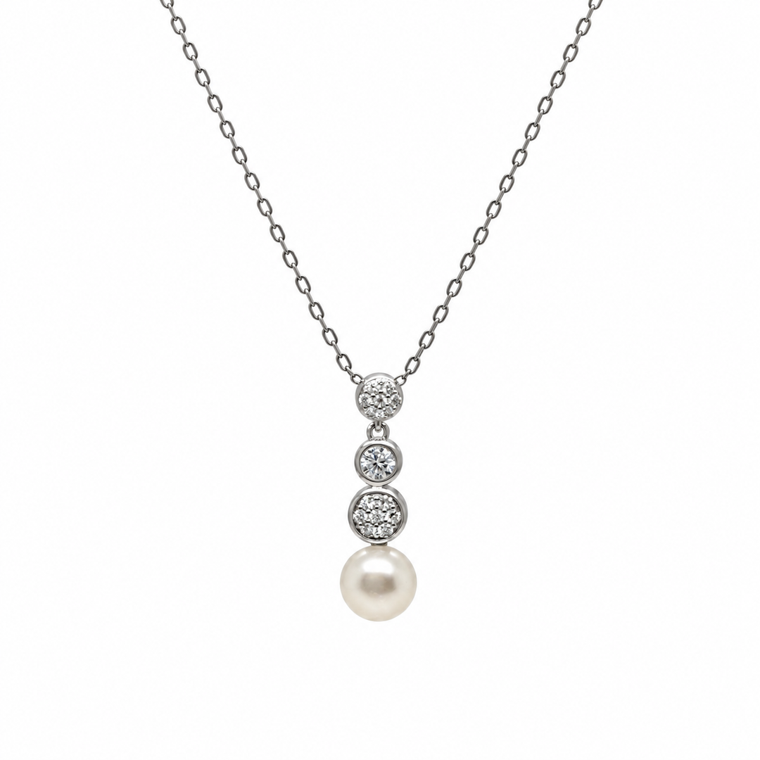 Pearl and  0.26 Ctw Lab Grown Diamond Pendant in 925 Platinum Plated