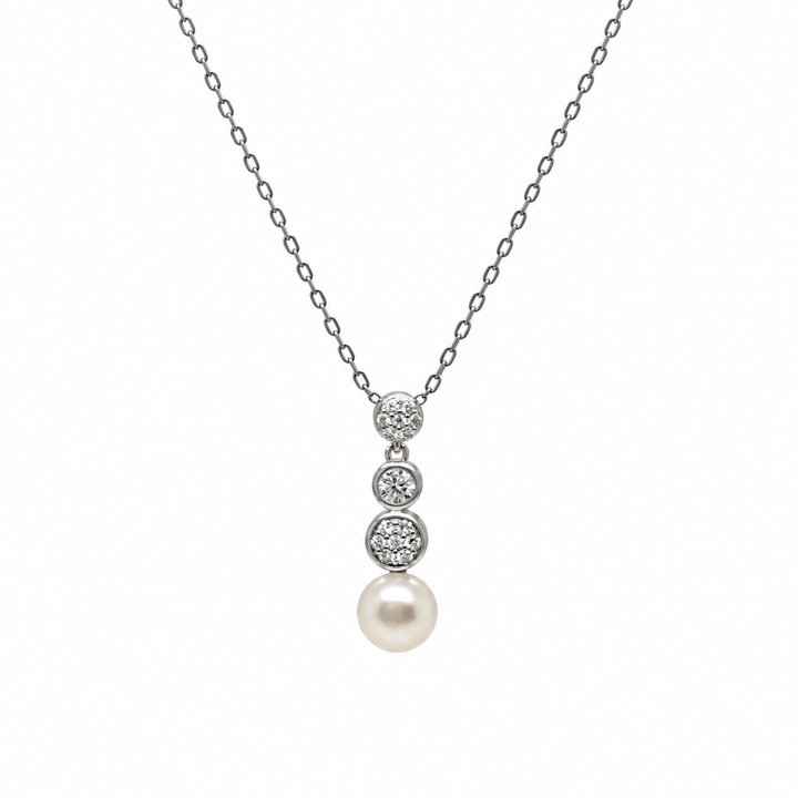 Pearl and  0.26 Ctw Lab Grown Diamond Pendant in 925 Platinum Plated