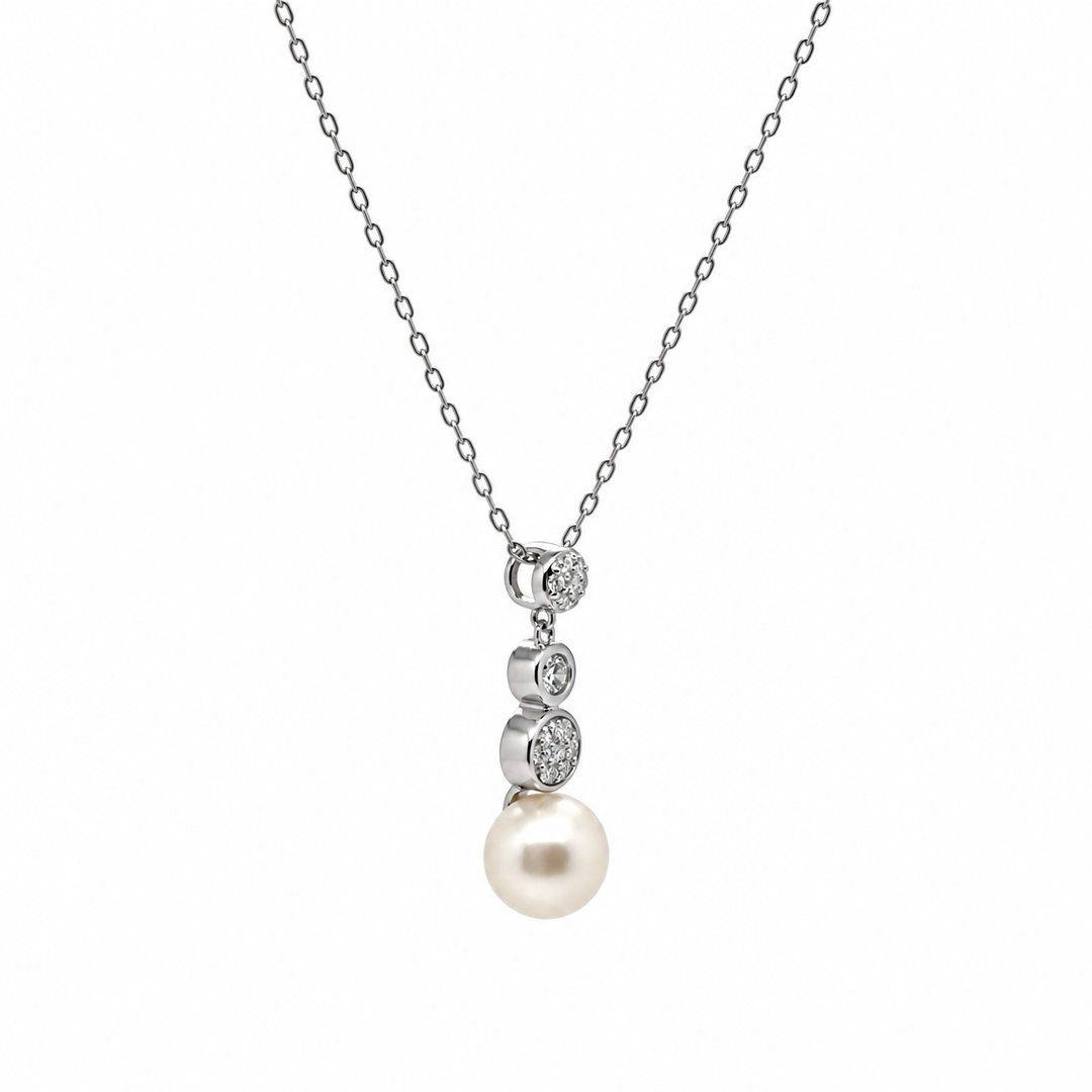 Pearl and  0.26 Ctw Lab Grown Diamond Pendant in 925 Platinum Plated