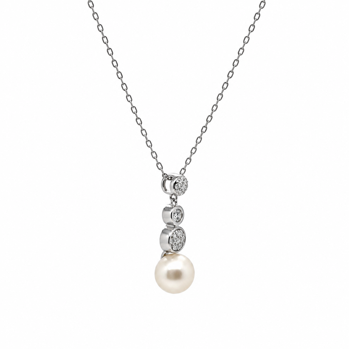 Pearl and  0.26 Ctw Lab Grown Diamond Pendant in 925 Platinum Plated