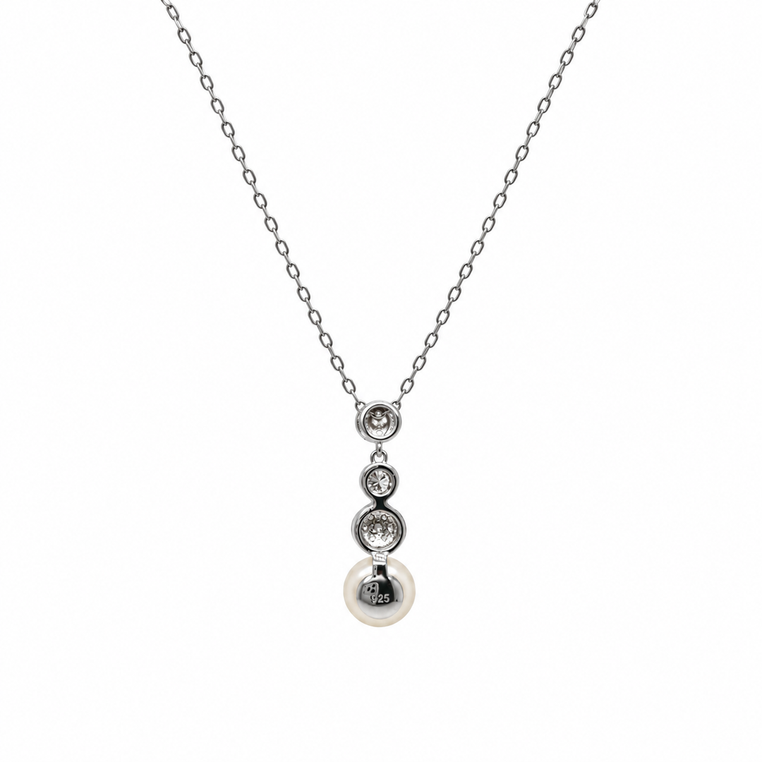 Pearl and  0.26 Ctw Lab Grown Diamond Pendant in 925 Platinum Plated