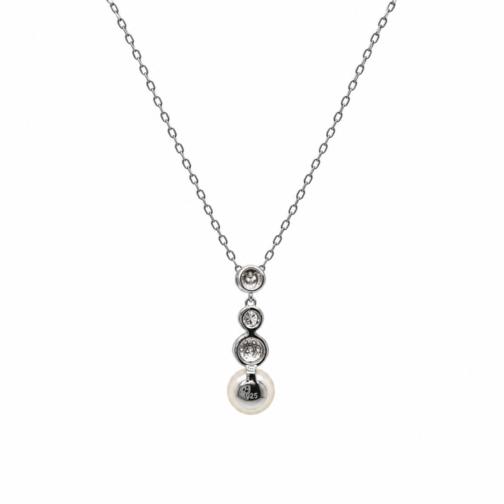 Pearl and  0.26 Ctw Lab Grown Diamond Pendant in 925 Platinum Plated