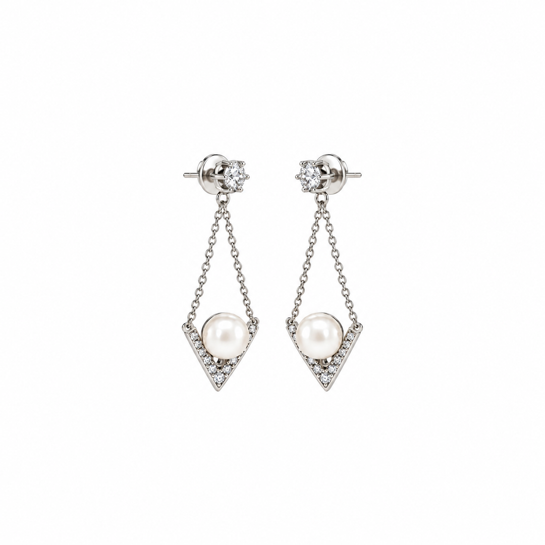 Pearl and  0.78 Ctw Lab Grown Diamond Earring in 925 Platinum Plated
