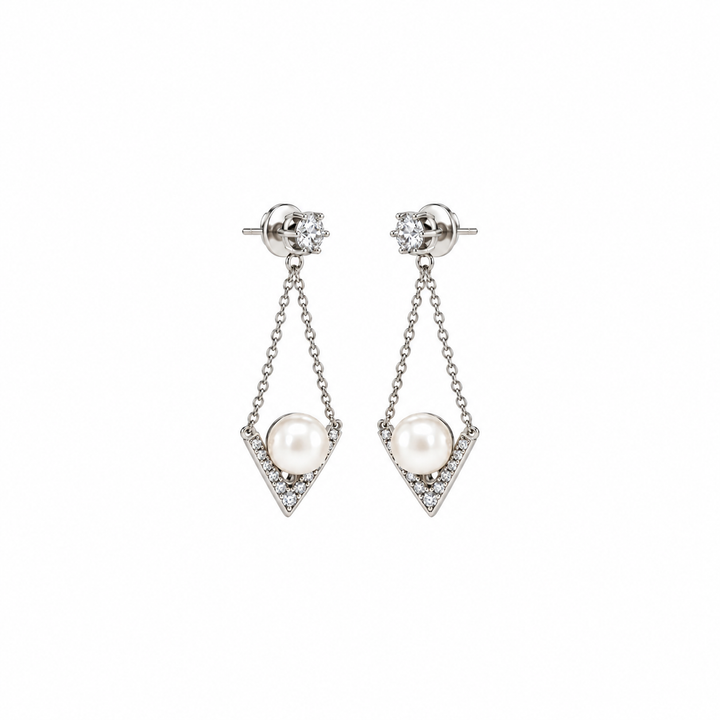 Pearl and  0.78 Ctw Lab Grown Diamond Earring in 925 Platinum Plated