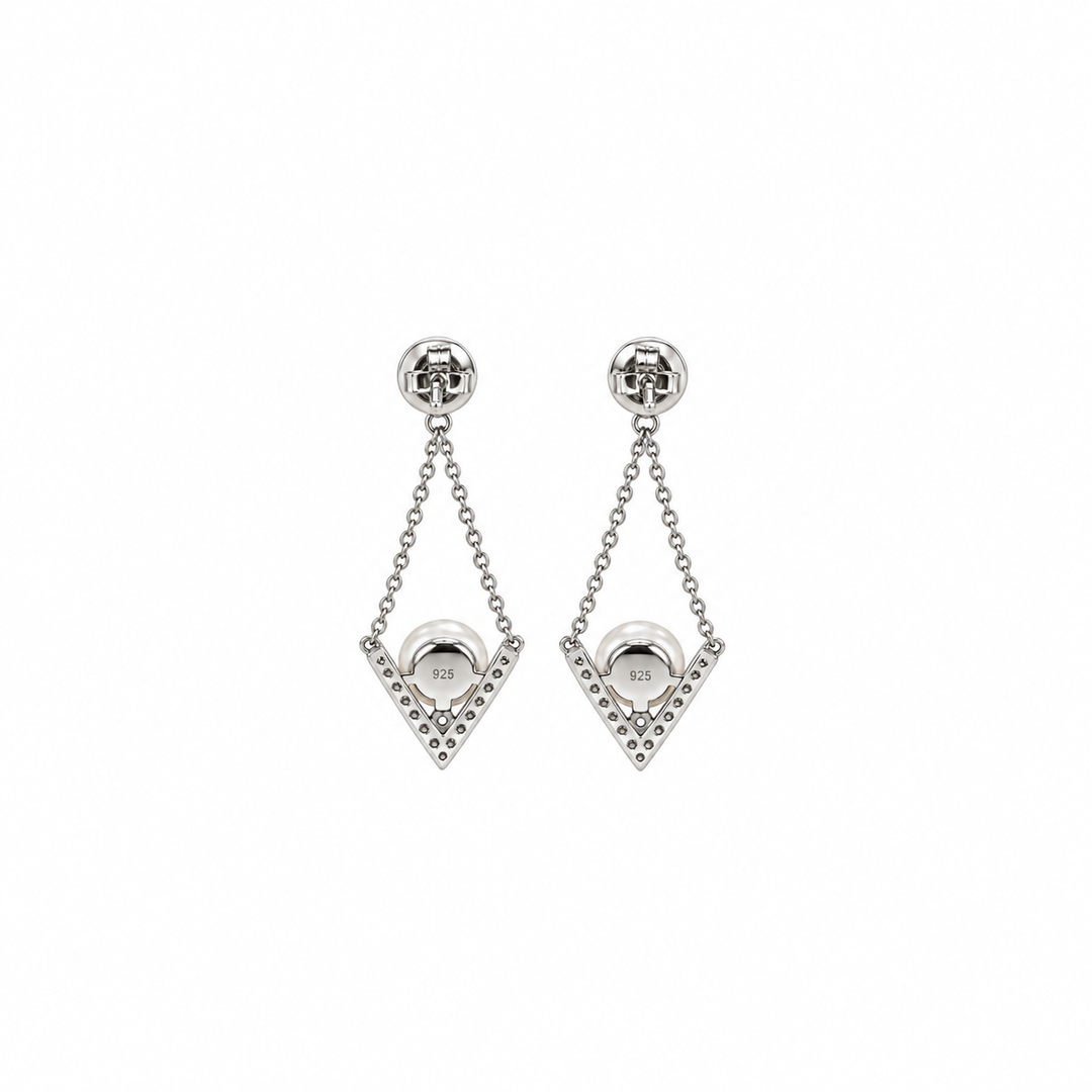 Pearl and  0.78 Ctw Lab Grown Diamond Earring in 925 Platinum Plated