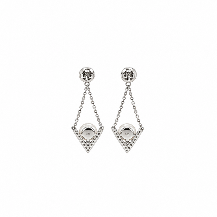 Pearl and  0.78 Ctw Lab Grown Diamond Earring in 925 Platinum Plated
