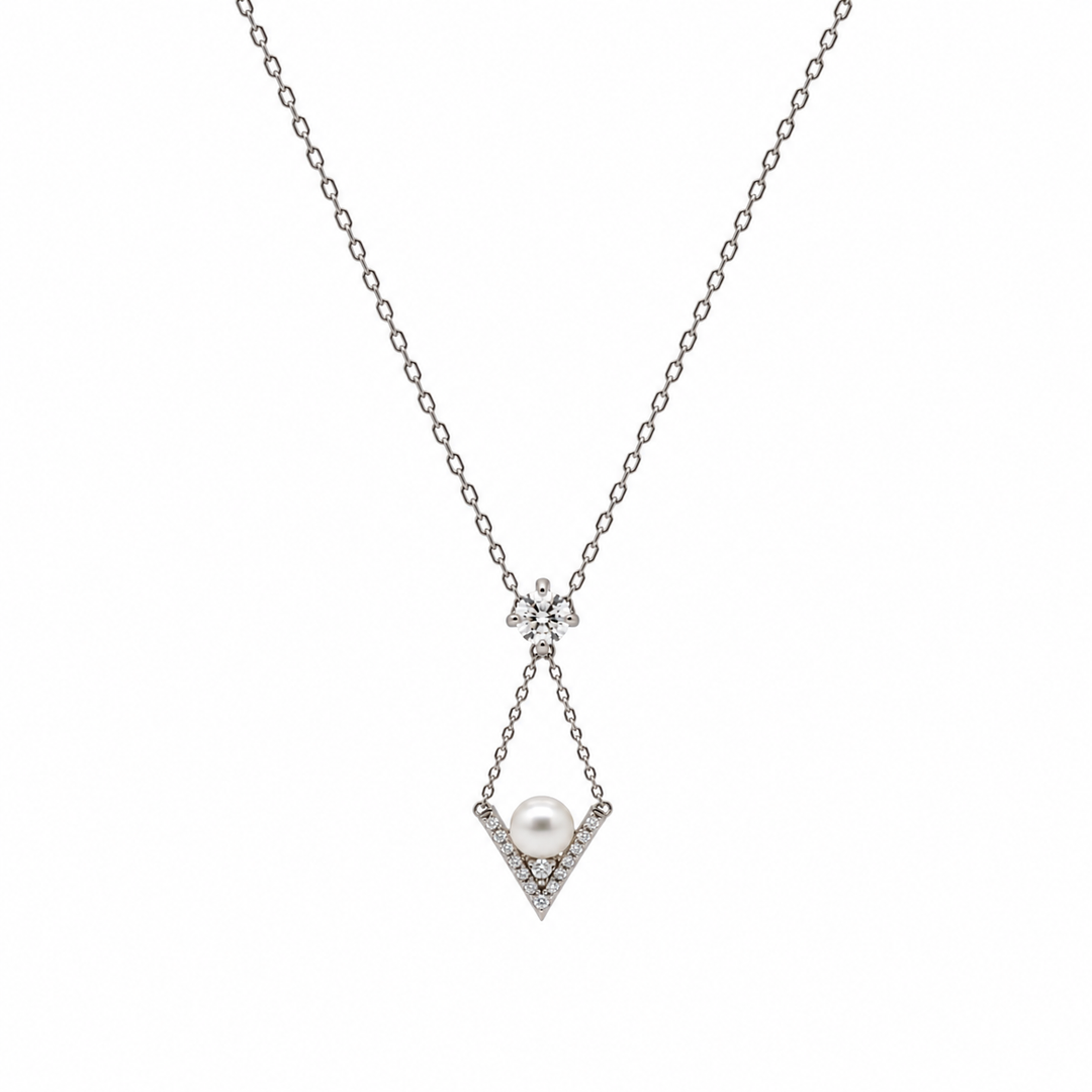 Pearl and  0.75 Ctw Lab Grown Diamond Pendant in 925 Platinum Plated