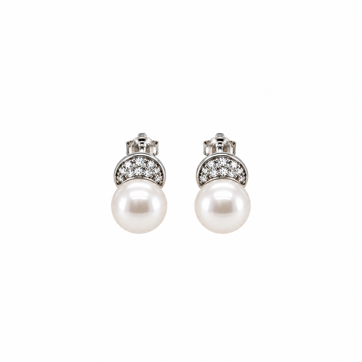 Pearl and  0.13 Ctw Lab Grown Diamond Earring in 925 Platinum Plated