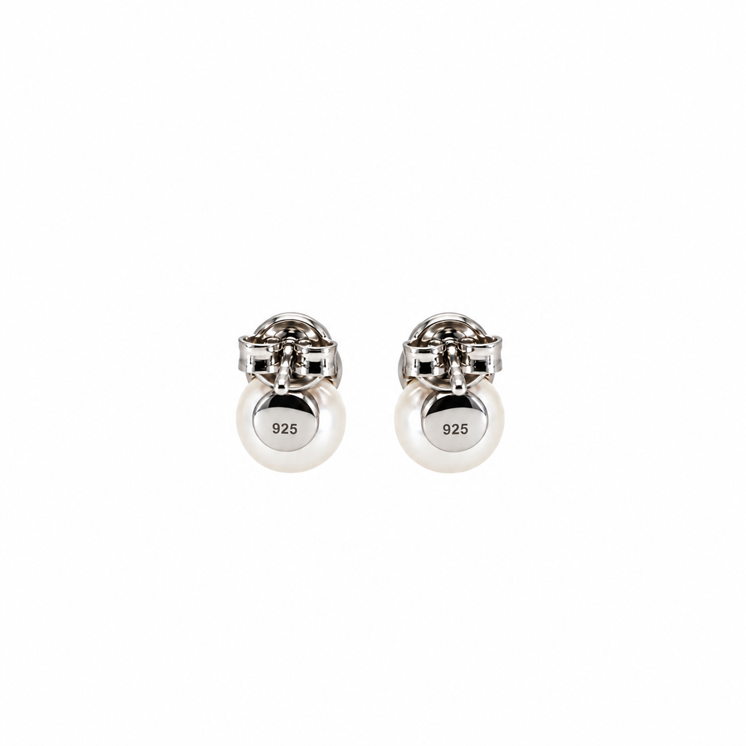 Pearl and  0.13 Ctw Lab Grown Diamond Earring in 925 Platinum Plated