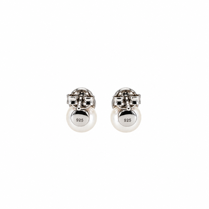 Pearl and  0.13 Ctw Lab Grown Diamond Earring in 925 Platinum Plated