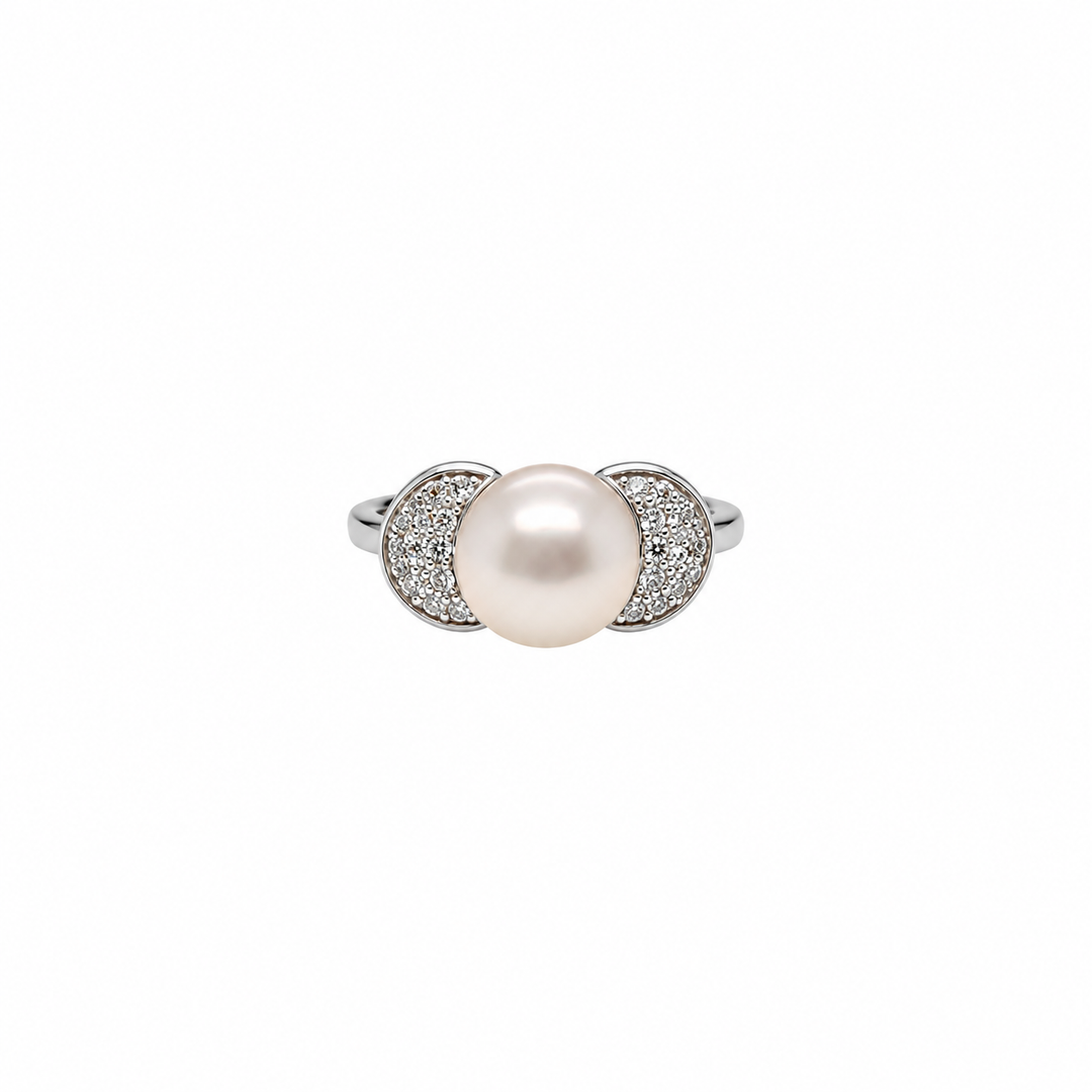 Pearl and  0.20 Ctw Lab Grown Diamond Ring in 925 Platinum Plated