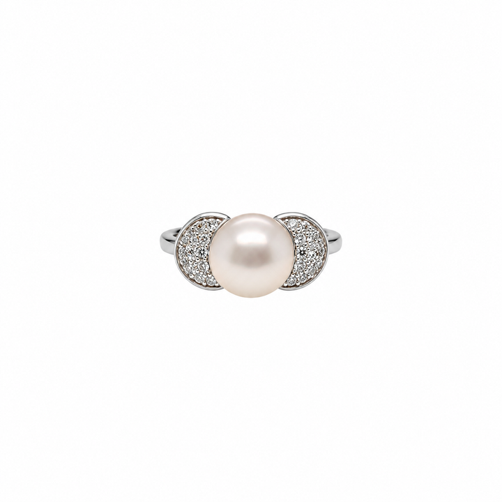 Pearl and  0.20 Ctw Lab Grown Diamond Ring in 925 Platinum Plated