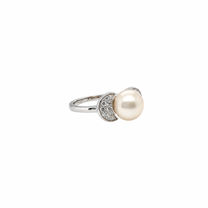 Pearl and  0.20 Ctw Lab Grown Diamond Ring in 925 Platinum Plated