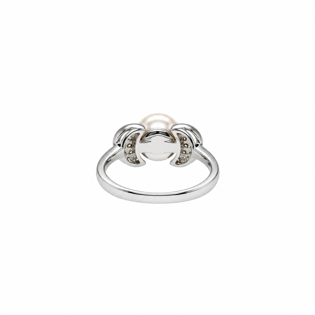 Pearl and  0.20 Ctw Lab Grown Diamond Ring in 925 Platinum Plated