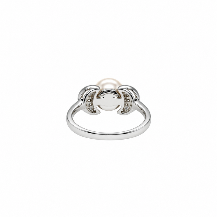 Pearl and  0.20 Ctw Lab Grown Diamond Ring in 925 Platinum Plated