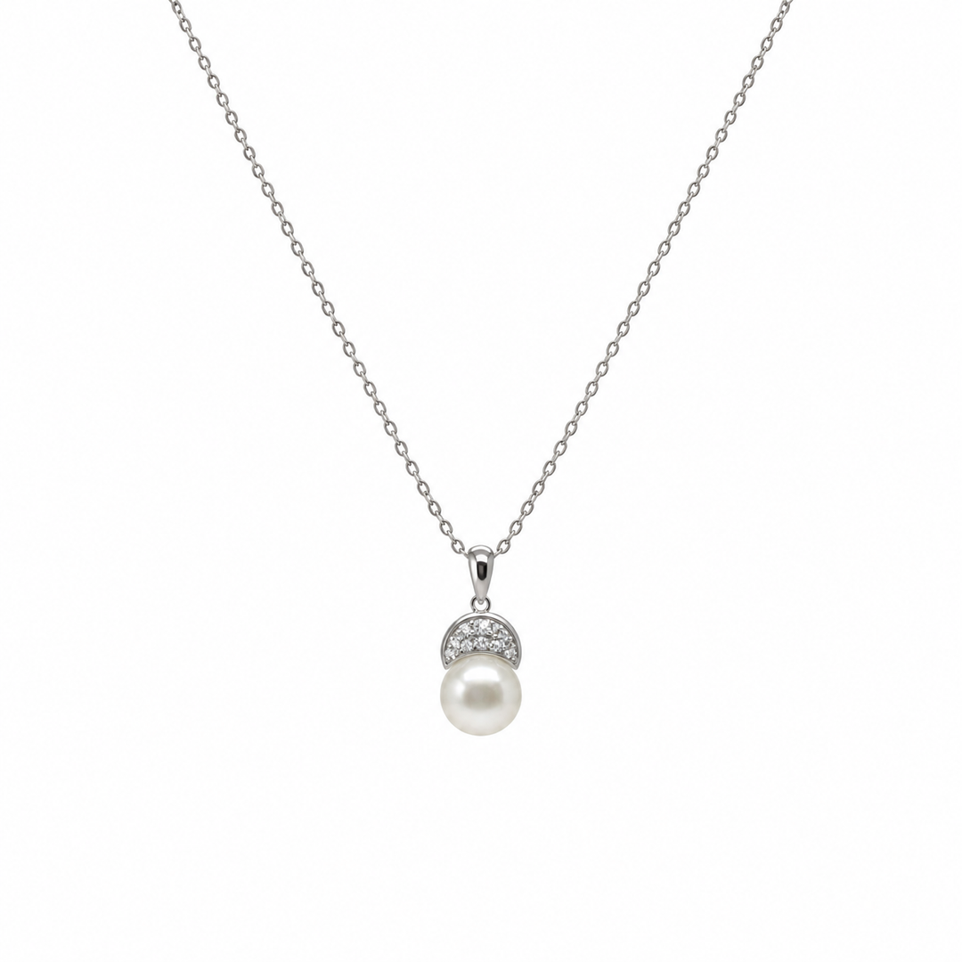 Pearl and  0.10 Ctw Lab Grown Diamond Pendant in 925 Platinum Plated